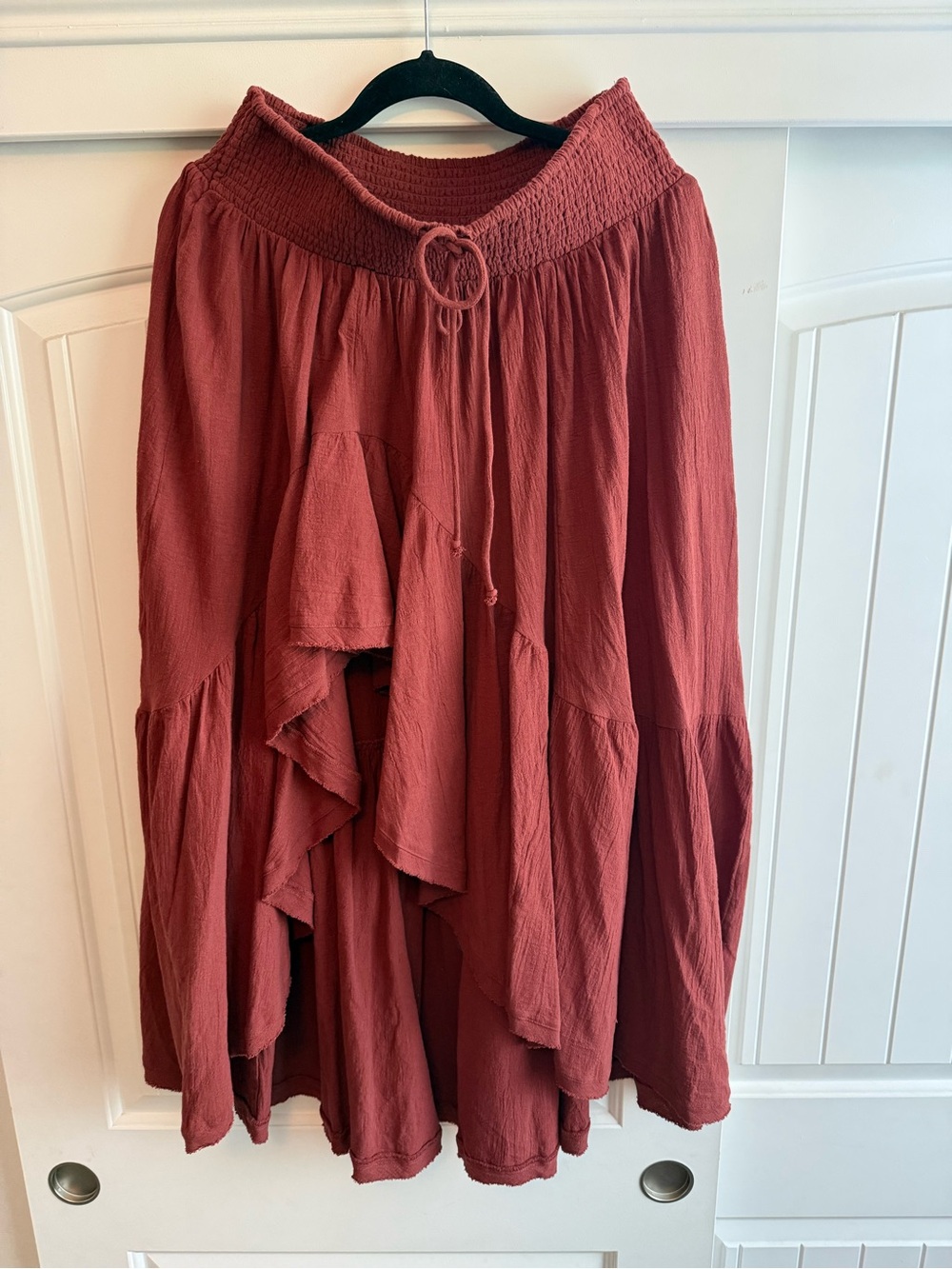 Free People Rust Smocked Waist Boho Hi Low Skirt